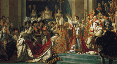 Koronacja Napoleona Bonaparte na cesarza Francuzów. Napoleon podnosi koronę Francji z rynsztoka