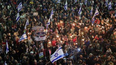 Pół roku wojny w Strefie Gazy. Wielka demonstracja w Tel Awiwie